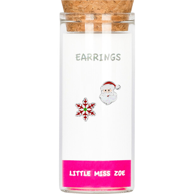 Stud Earrings in a Bottle - Snowflake/Santa, Multi