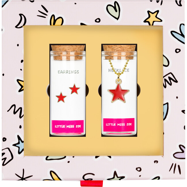 Star Necklace and Earrings Gift Set, Red