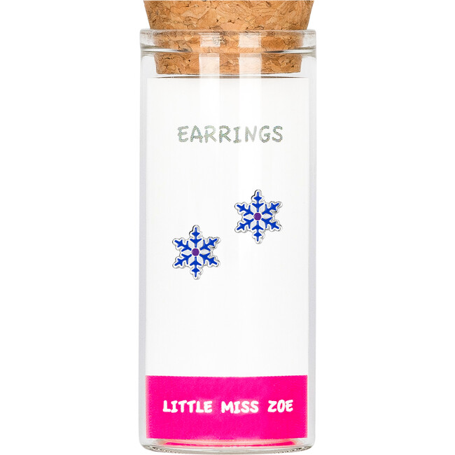 Stud Earrings in a Bottle - Snowflake, Blue