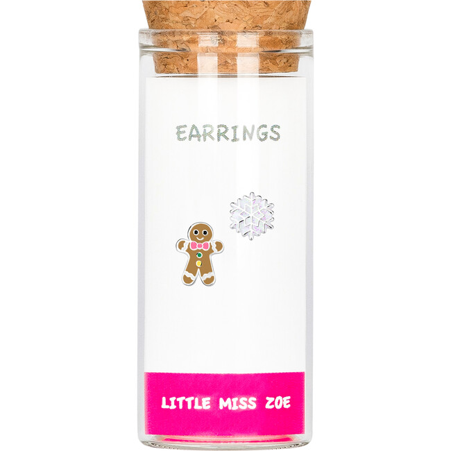 Stud Earrings in a Bottle - Gingerbread/Snowflake, Multi