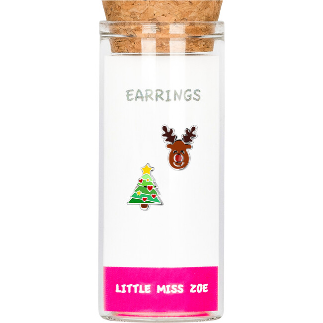 Stud Earrings in a Bottle - Christmas Tree/Deer, Multi