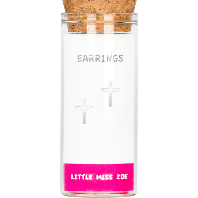 Stud Earrings in a Bottle - Cross, Silver