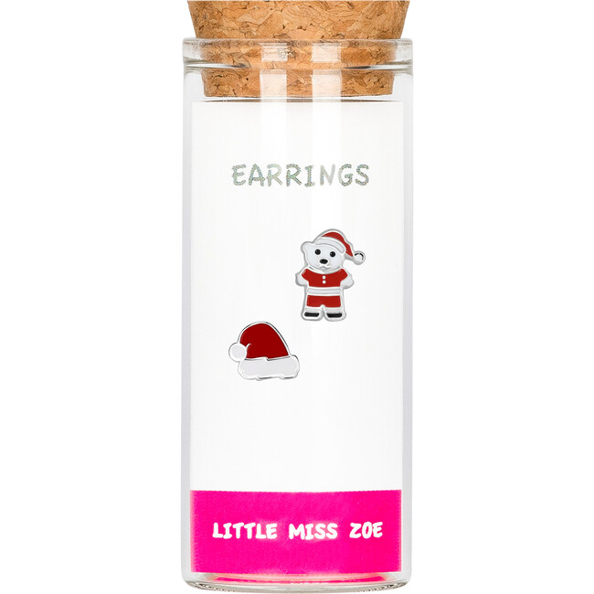 Stud Earrings in a Bottle - Santa Hat/Santa Bear, Multi
