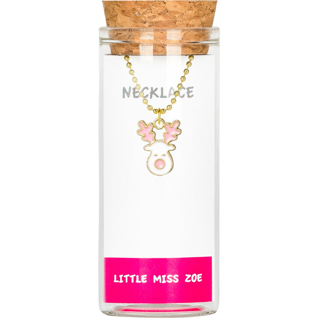 Charming Necklace in a Bottle - Reindeer, Pink
