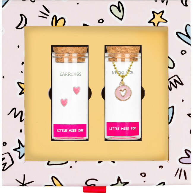 Heart Necklace and Earrings Gift Set, Pink