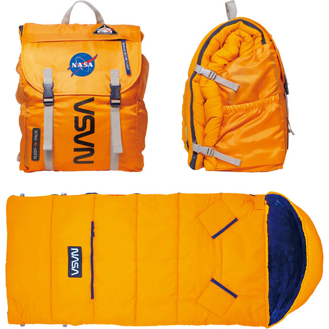 Sleep-N-Pack™ Big Kid Sleeping Bag Backpack, NASA Sunglow/ Navy Iris