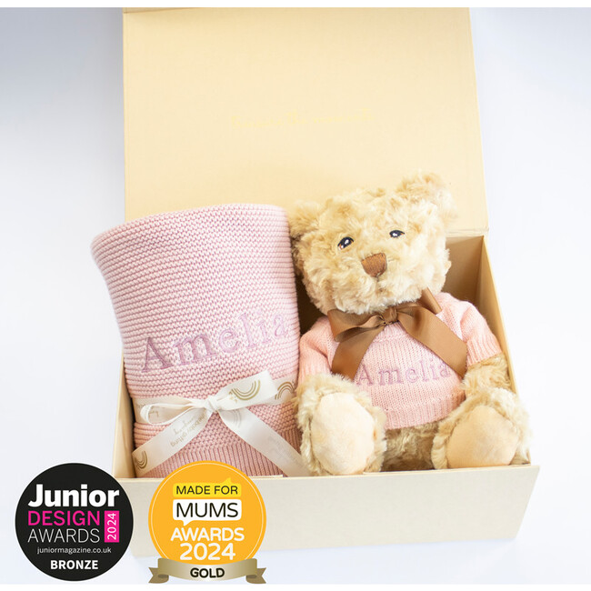 New Baby Blanket And Teddy, Rose