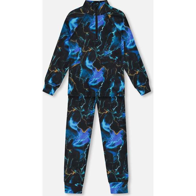 Two Piece Thermal Underwear, Black Printed Storm - Loungewear - 1