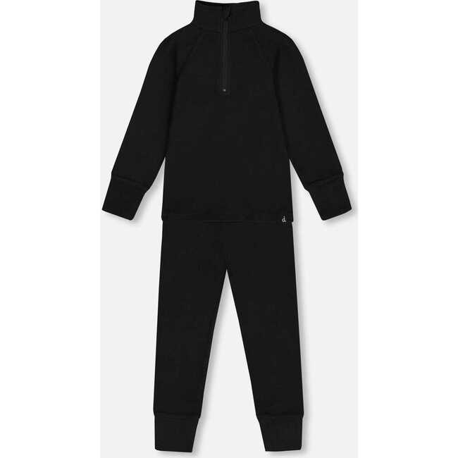 Two Piece Thermal Underwear Set, Black - Loungewear - 1