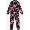 Two Piece Thermal Underwear, Black Printed Roses - Loungewear - 3 - thumbnail
