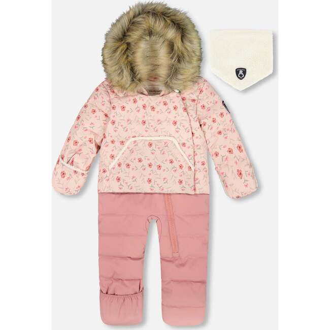 One-Piece Baby Snug Snowsuit Designed for Car Seat, Pink Mini Flowers