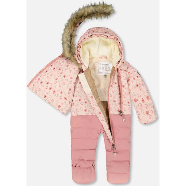 One-Piece Baby Snug Snowsuit Designed for Car Seat, Pink Mini Flowers - Snowsuits - 3