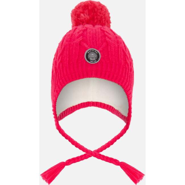 Lined Winter Hat with Pompom, Flash Coral
