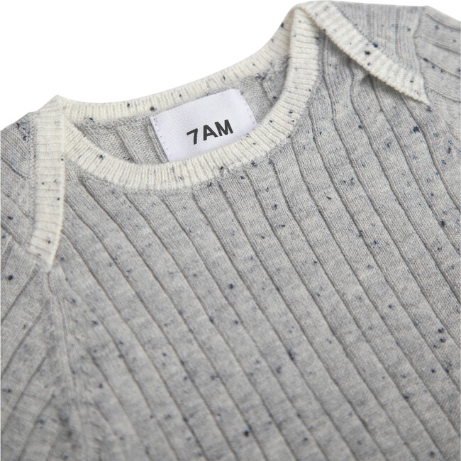 Ribbed Knit Short Sleeve Retro Bodysuit, Heather Grey