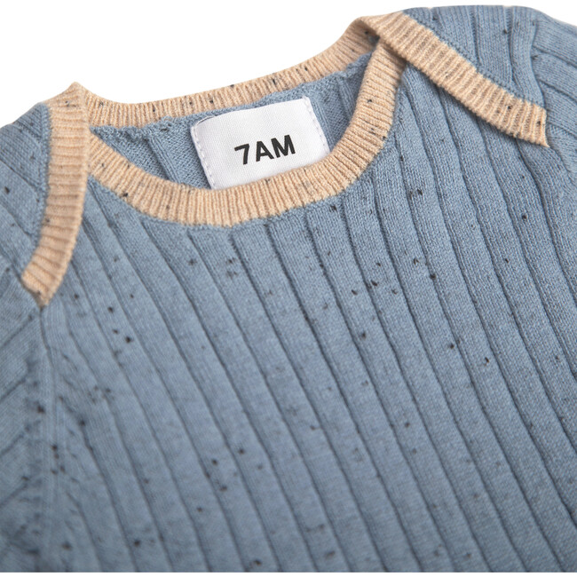 Ribbed Knit Short Sleeve Retro Bodysuit, Lake Blue