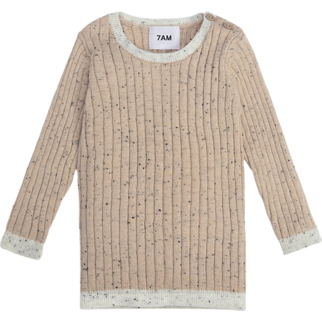 Ribbed Knit Long Sleeve Retro Top, Oat