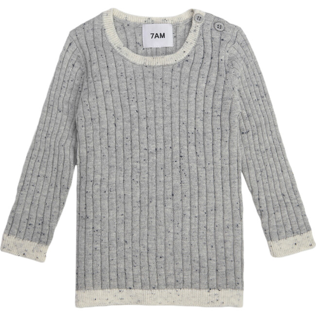 Ribbed Knit Long Sleeve Retro Top, Heather Grey