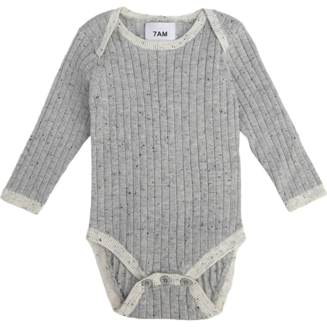 Ribbed Knit Long Sleeve Retro Bodysuit, Heather Grey