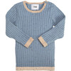Ribbed Knit Long Sleeve Retro Top, Lake Blue - Shirts - 2 - thumbnail