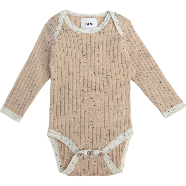 Ribbed Knit Long Sleeve Retro Bodysuit, Oat