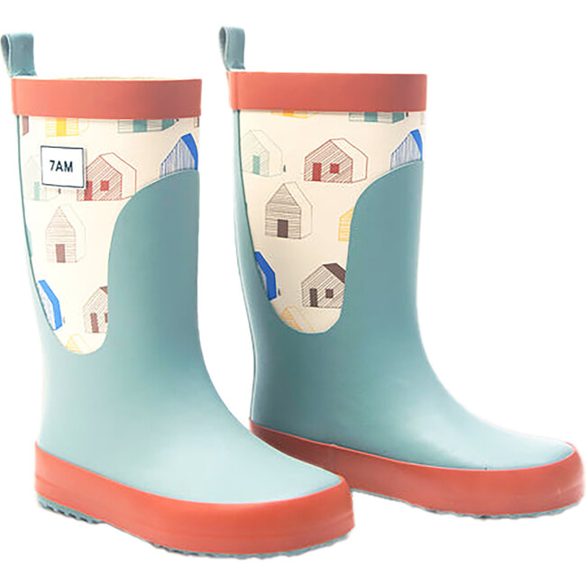 House Print Rain Boots, Teal