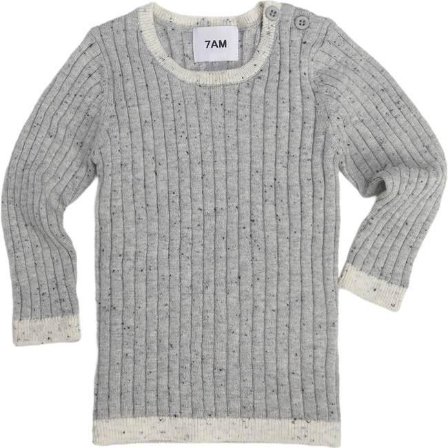 Ribbed Knit Long Sleeve Retro Top, Heather Grey - Shirts - 3