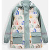 House Print Rain Hooded Jacket, Teal - Raincoats - 2 - thumbnail