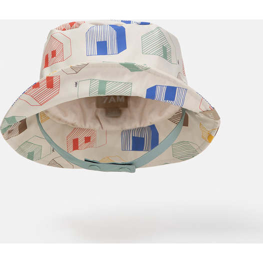House Print Chin Strap Rain Bucket Hat, Teal
