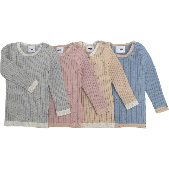 Ribbed Knit Long Sleeve Retro Top, Heather Grey - Shirts - 9