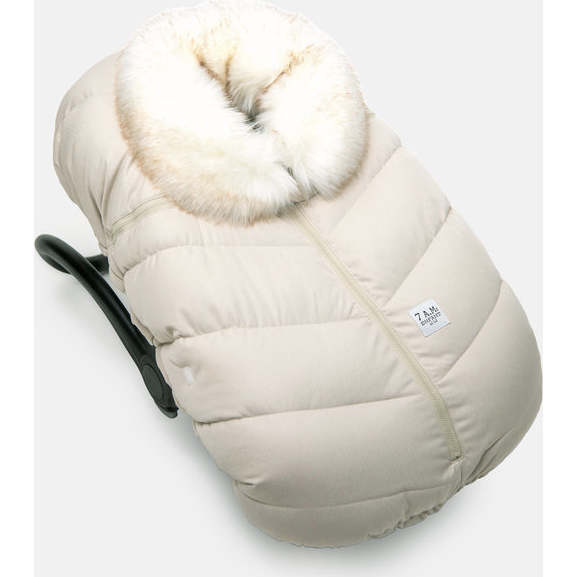 Tundra Car Seat Cocoon, White Fur & Beige Heather