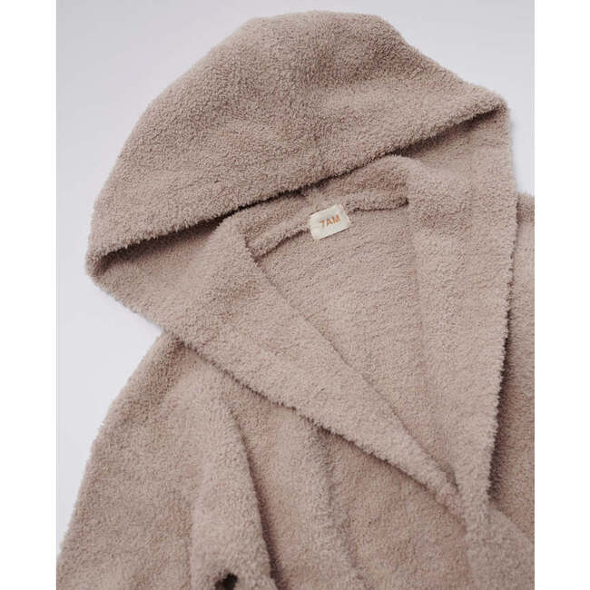 Fuzzy Waist Tie Hooded Robe, Pecan