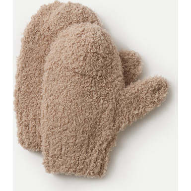 Fuzzy Ribbed Cuff Mittens, Pecan - Gloves - 1
