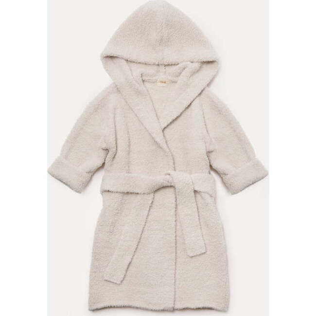 Fuzzy Waist Tie Hooded Robe, Ecru