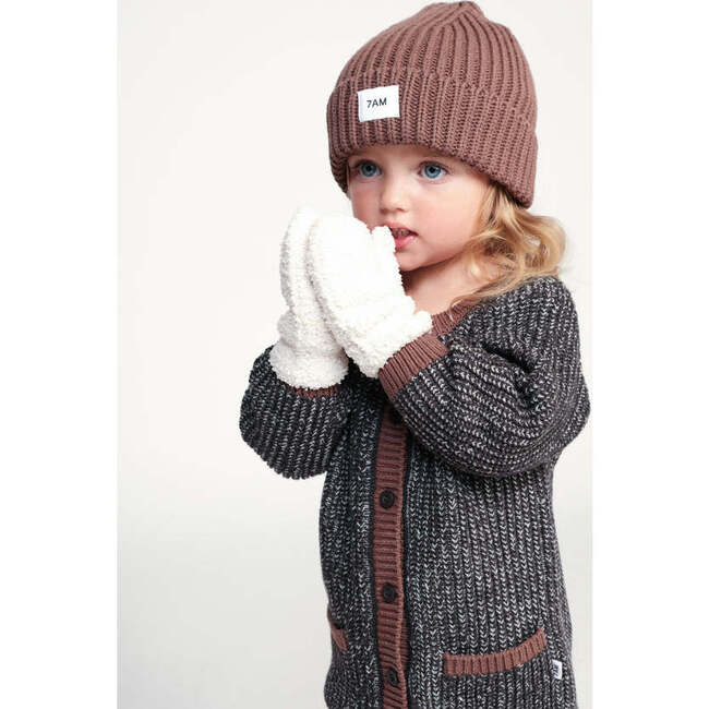 Fuzzy Ribbed Cuff Mittens, Ecru