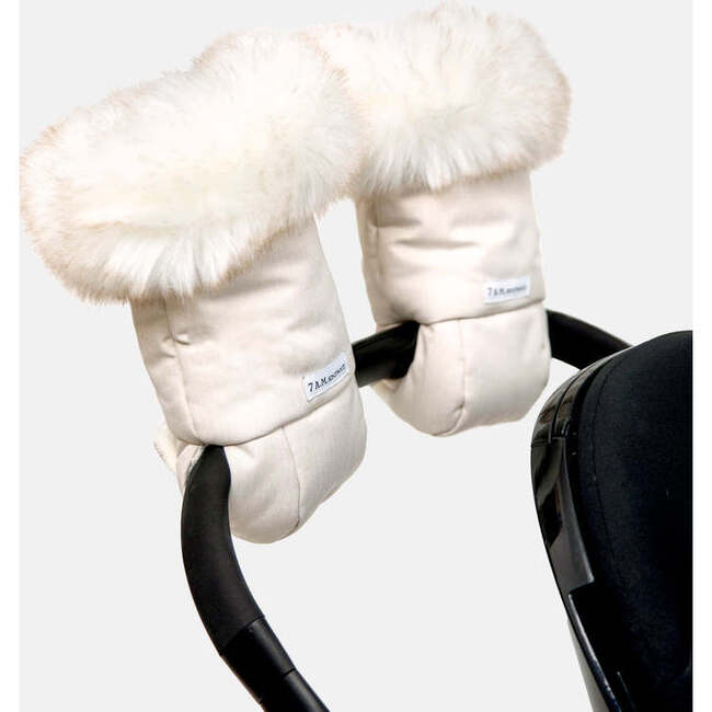 Fluffy Warmmuffs Tundra, White Fur & Beige Heather