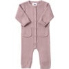 Chunky Ribbed Knit Round Neck Long Sleeve Fitted Romper, Ash Rose - Rompers - 1 - thumbnail