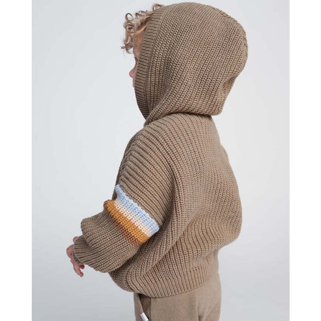 Chunky Ribbed Knit Long Sleeve Front Pocket Boxy Fit Hooded Sweater, Olive