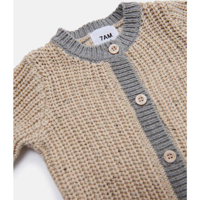 Chunky Ribbed Knit Round Neck Long Sleeve Loose-Fit Romper, Oat & Heather Grey