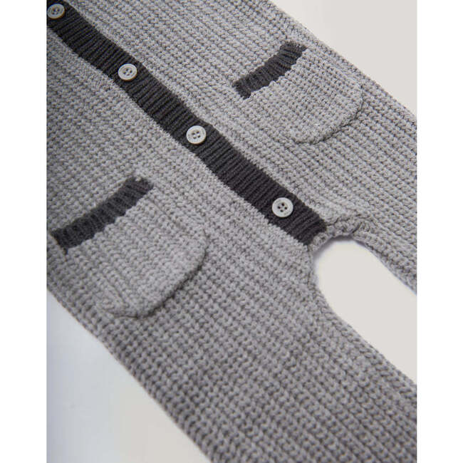 Chunky Ribbed Knit Round Neck Long Sleeve Loose-Fit Romper, Heather Grey & Black - Rompers - 4