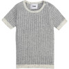 Ribbed Knit Short Sleeve Retro Top, Heather Grey - Shirts - 1 - thumbnail