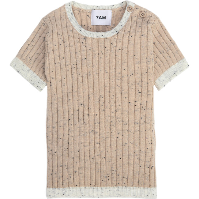 Ribbed Knit Short Sleeve Retro Top, Oat