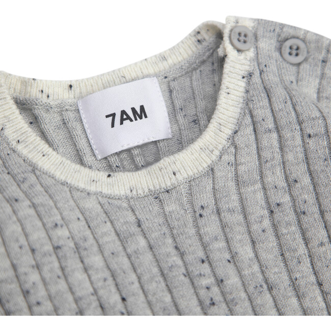 Ribbed Knit Short Sleeve Retro Top, Heather Grey - Shirts - 3