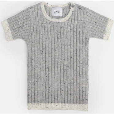 Baby Hug Me Ribbed Contrast Trim Short Sleeve Top, Heather Grey - Shirts - 2