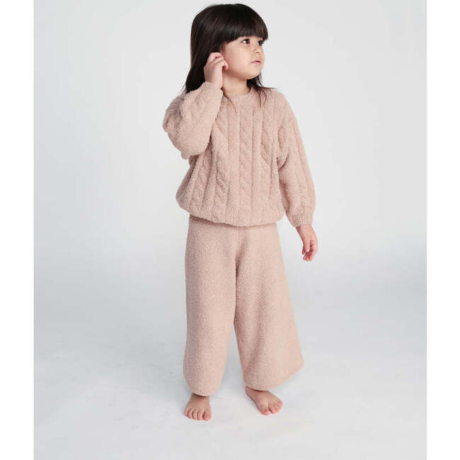 Baby Girls Fuzzy Wide Leg Relaxed Fit Pants, Pecan
