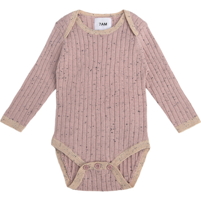 Ribbed Knit Long Sleeve Retro Bodysuit, Ash Rose