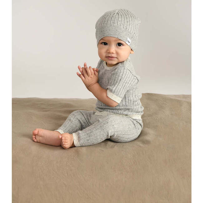 Baby Hug Me Ribbed Contrast Trim Short Sleeve Top, Heather Grey - Shirts - 6