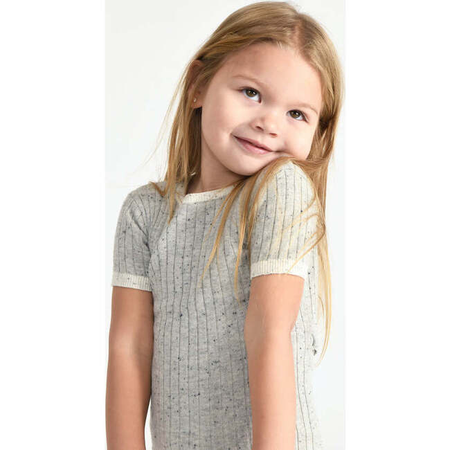 Baby Hug Me Ribbed Contrast Trim Short Sleeve Top, Heather Grey - Shirts - 7