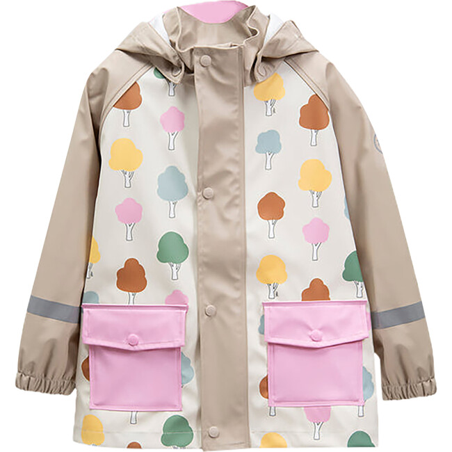Tree Print Rain Hooded Jacket, Beige