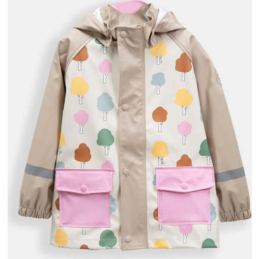 Tree Print Rain Hooded Jacket, Beige