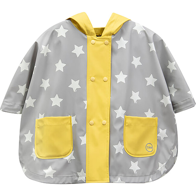 Stars Print Rain Hooded Poncho, Yellow